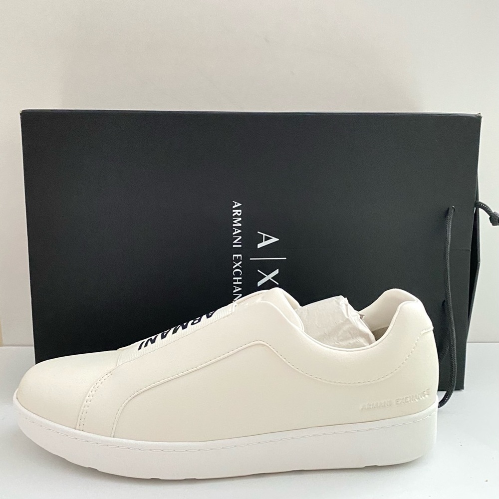 NWT: A|X ARMANI EXCHANGE | White Logo Lace-less Slip-On Sneakers - Picture 6 of 7